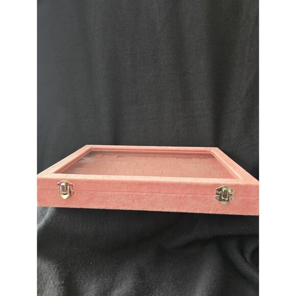 Pink Velvet Jewelry Storage Box W/ Glass Cover 10 X 14 - Picture 3 of 8
